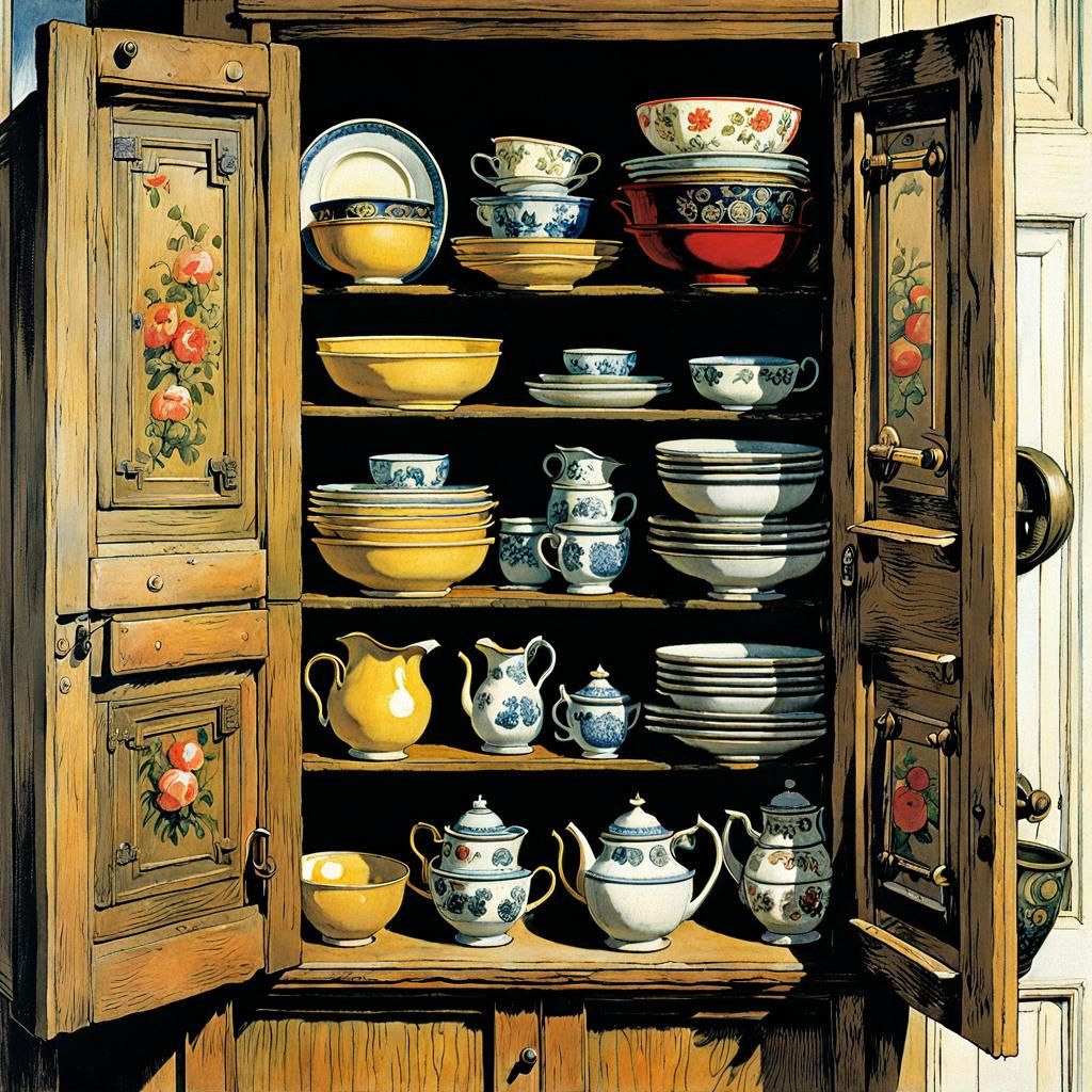 Kittens in Cupboard: Whimsical Fairy-Tale Illustration