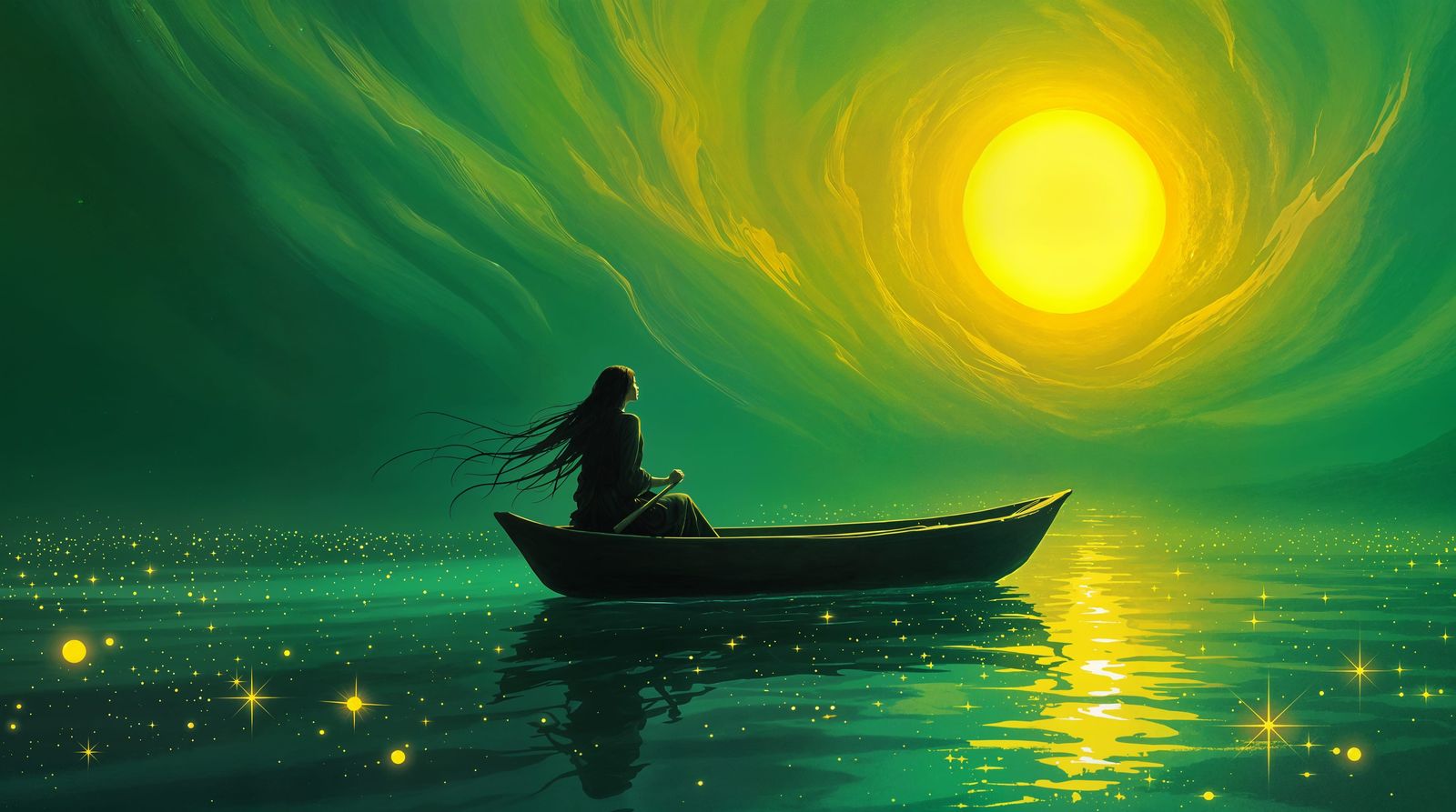 Ethereal Teal River Scene with Painterly Brushstrokes