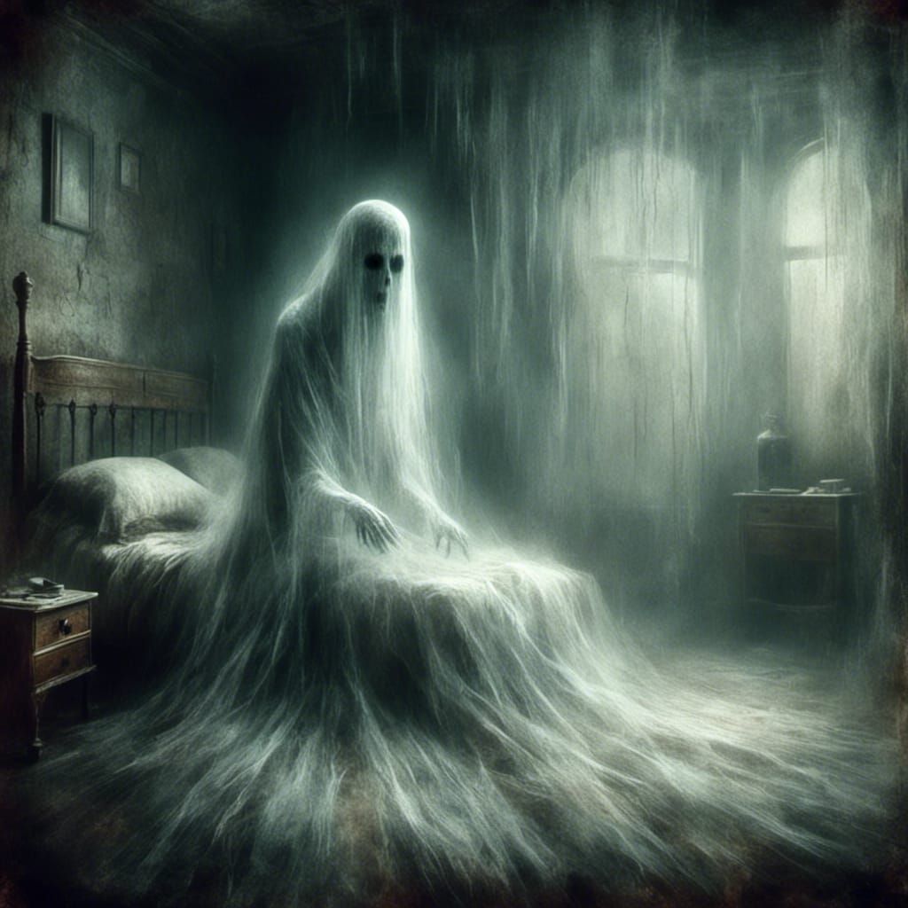 Translucent Ghostly Spirit Visits Woman in Bed
