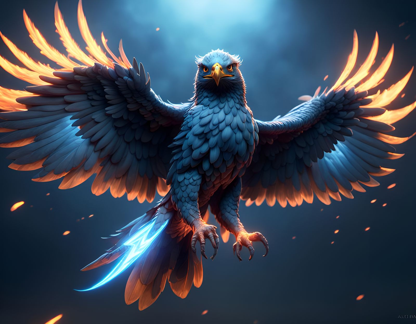 Blue Flaming Hawk in 3D Game Style