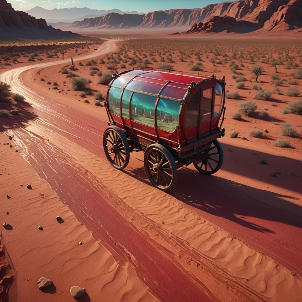 Glass Wagon on Red Desert Road: Digital Matte Painting