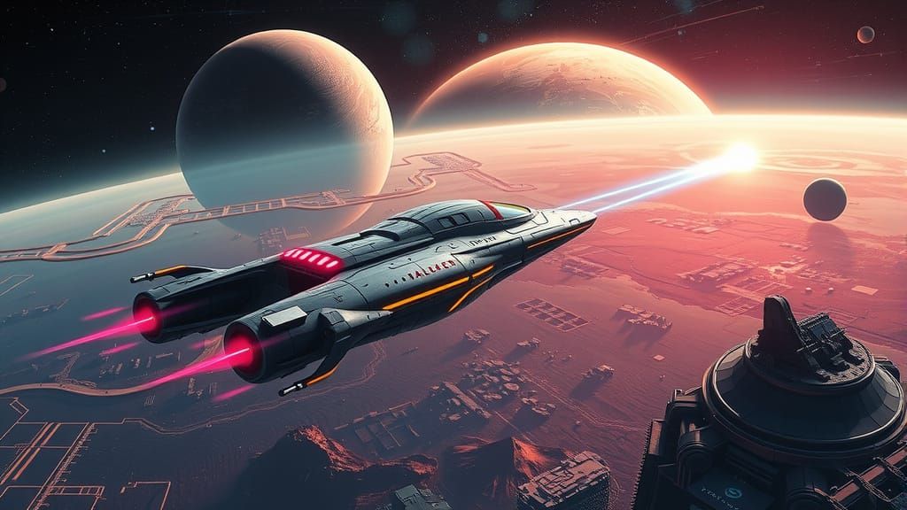 Spaceship Soaring Through Cosmic Vastness in Digital Art