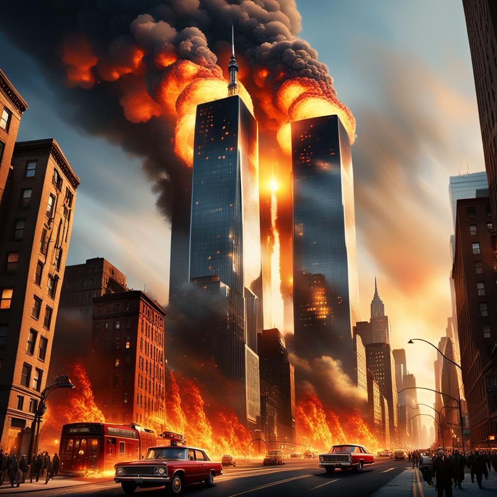 Twin Towers Ablaze: Cinematic Digital Matte Painting