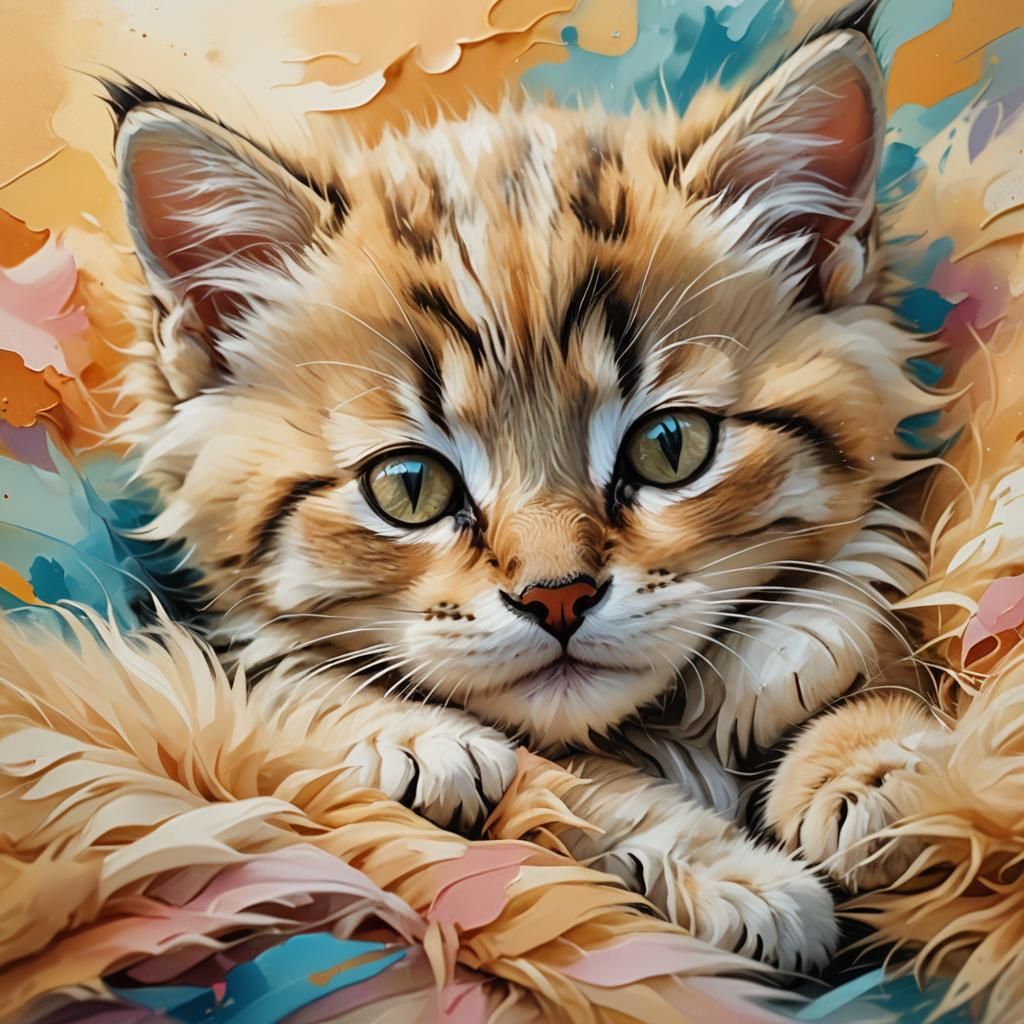 Vibrant Whimsical Kitten Masterpiece