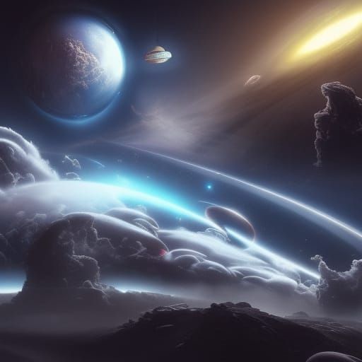 Epic Galactic Exploration Spaceship in Digital Painting