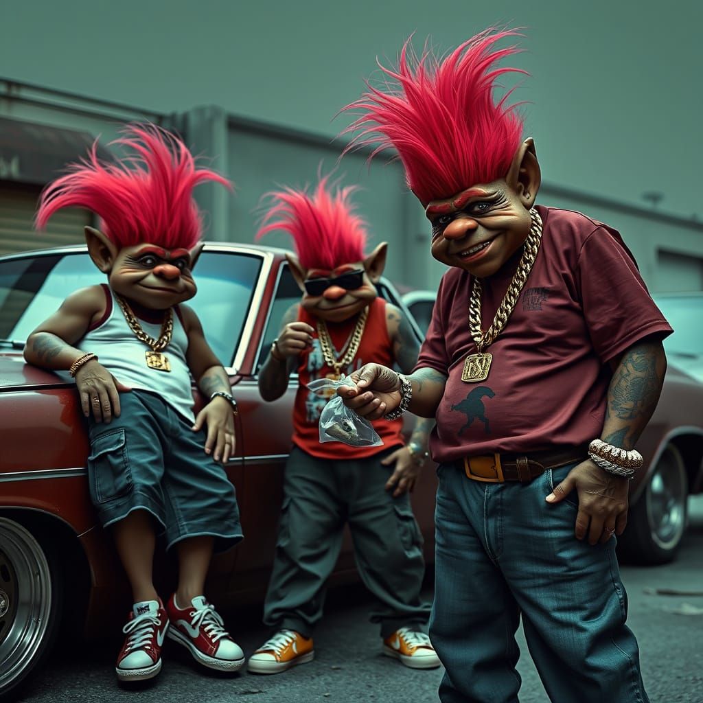 Trolls in Urban Ghetto, Photorealistic Style