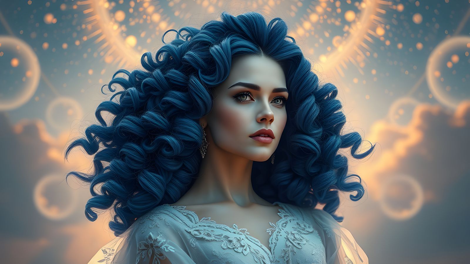 Elegant Queen with Blue Hair in Fantasy Art