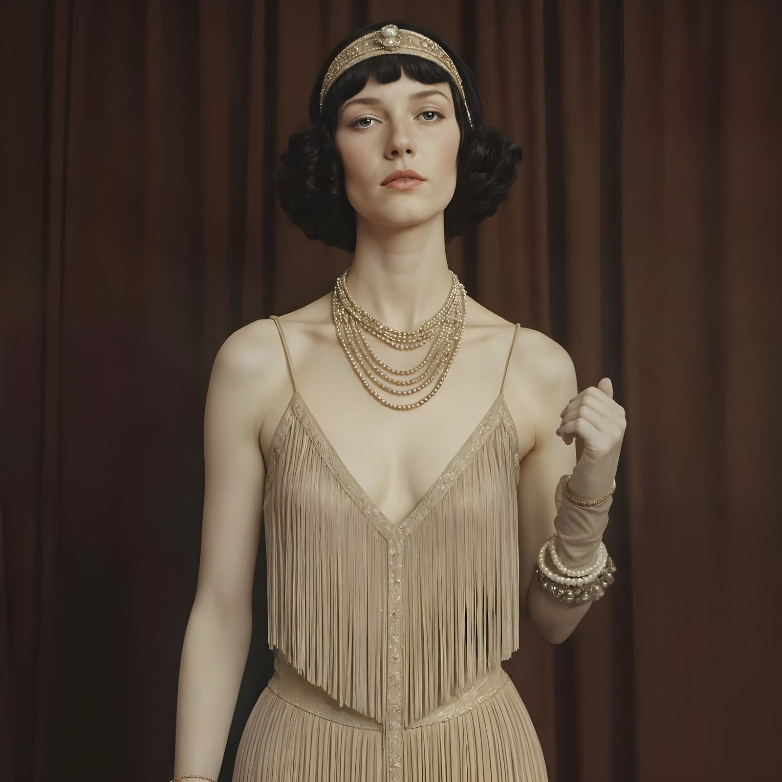 Elegant Flapper Portrait in 1920s Fashion Photography Style