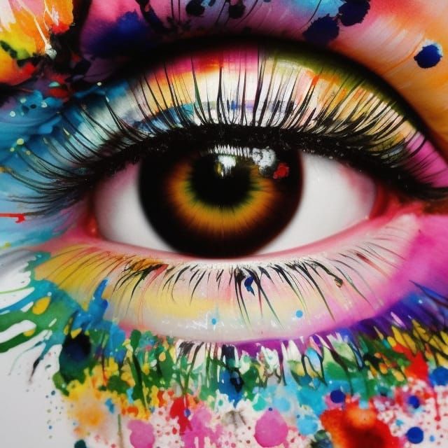 Detailed Watercolor Eye with Splatter Art