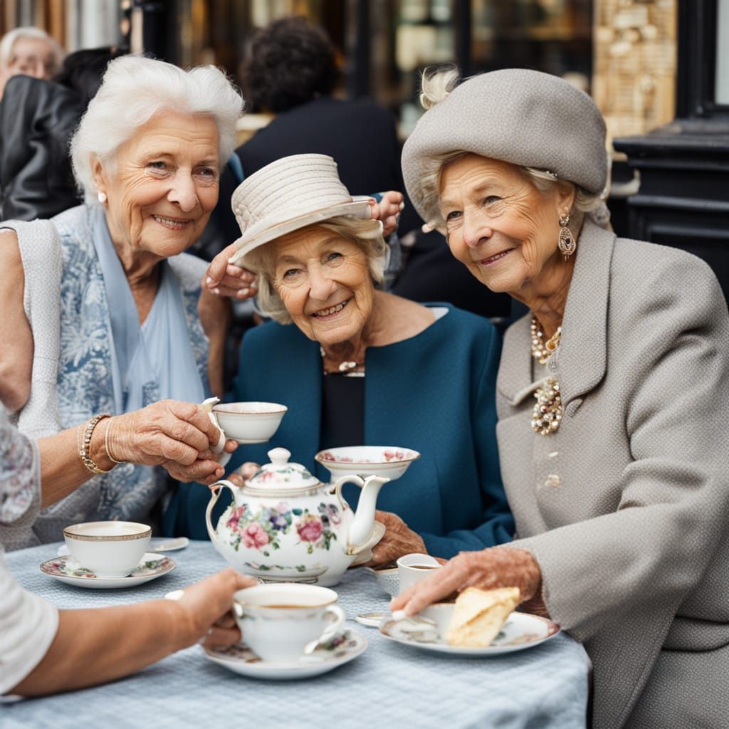 Three Elegant Women Enjoy Tea in London's Modern Elegance