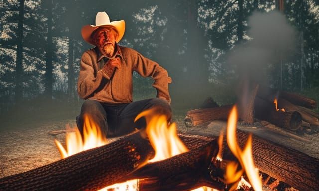 Cozy Cowboy Campfire Portrait in 8k