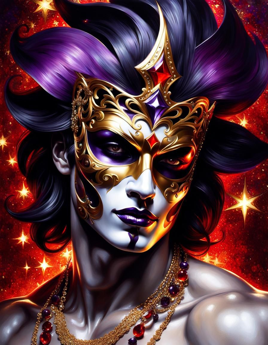 Gold, Purple & Red Jesters Mask