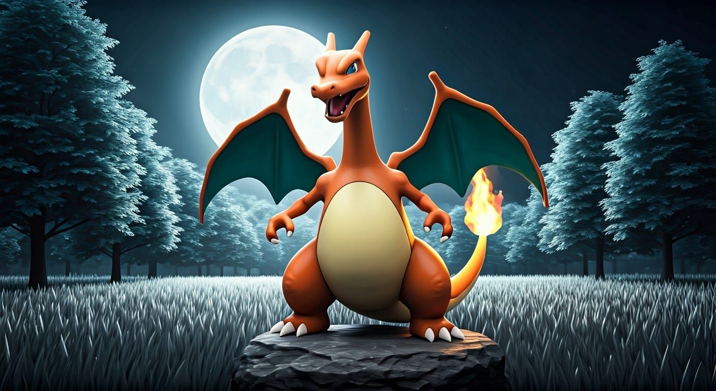 Majestic Charizard Illuminated by Moonlit Serenity