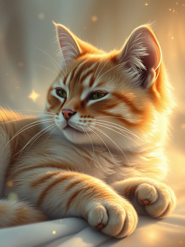 Dreamy Cat in Ethereal Atmosphere with Sparkling Whiskers