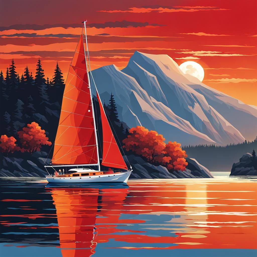Sailboat Glides Across Tranquil Water at Sunset