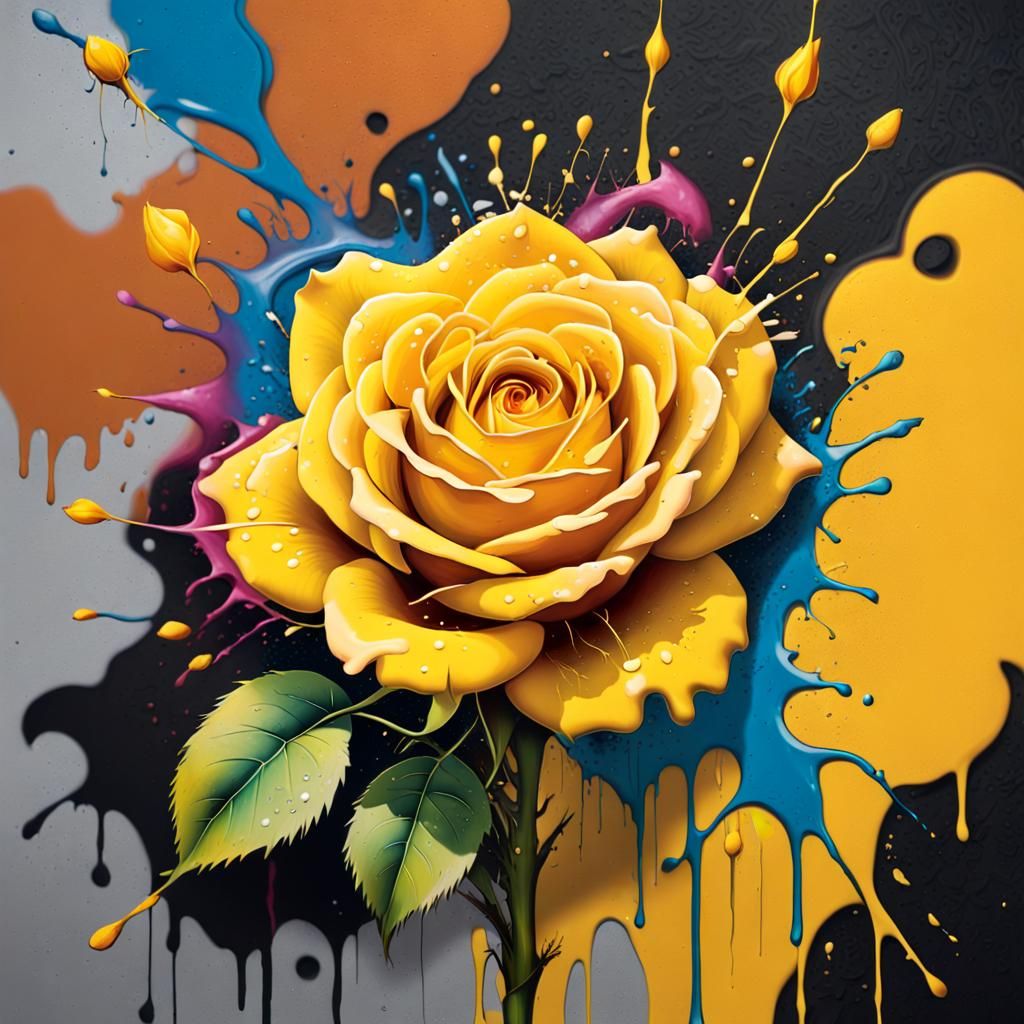 Aerial Yellow Rose in Romantic Graffiti Style