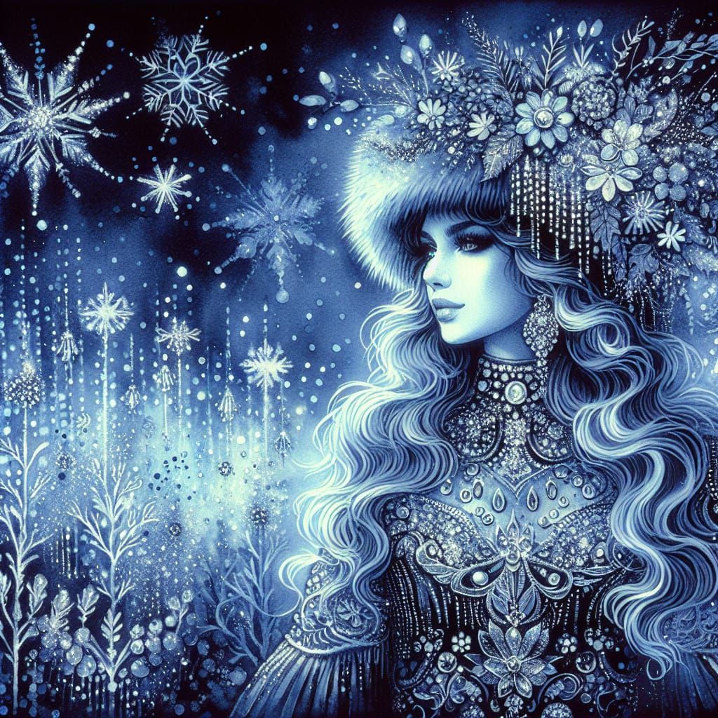 Enchanted Winter Siren in Sparkling Snowscape