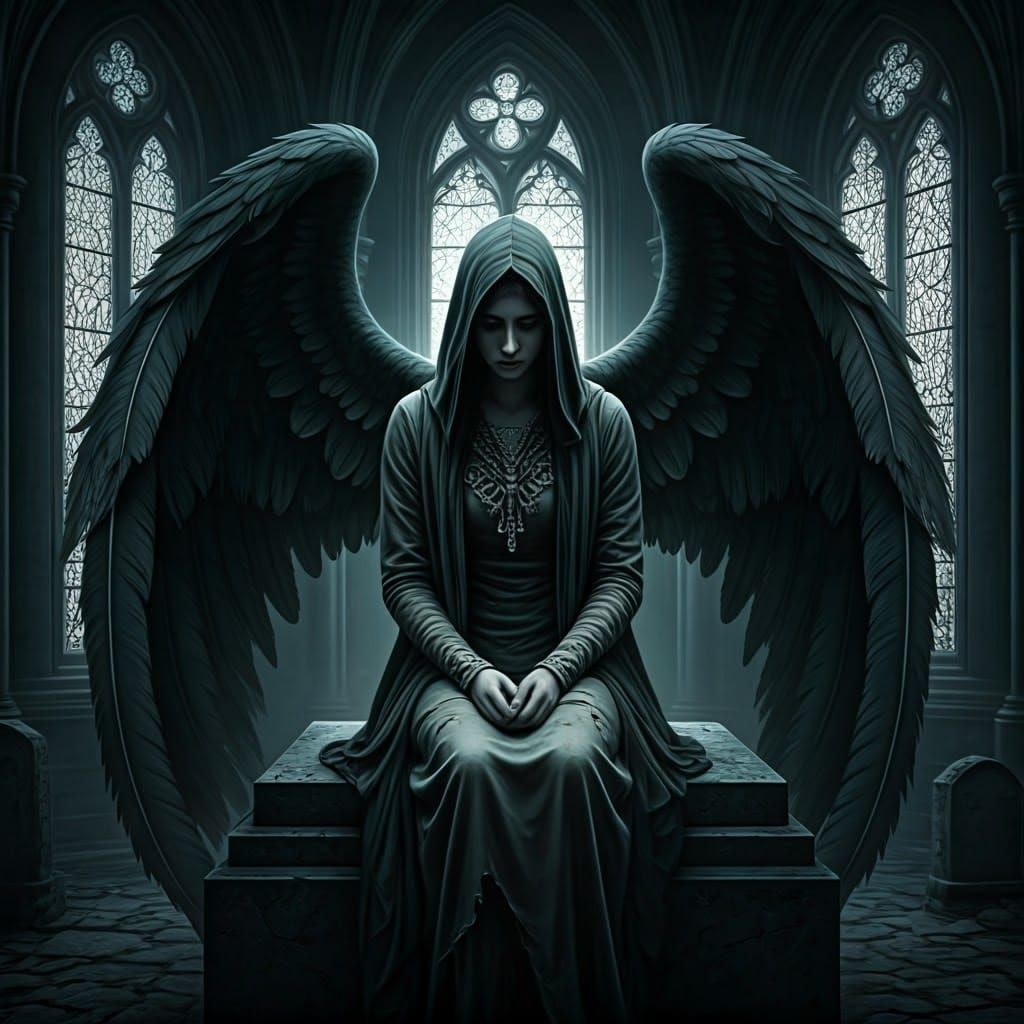 Gothic Angel of Sorrow in Dark Setting