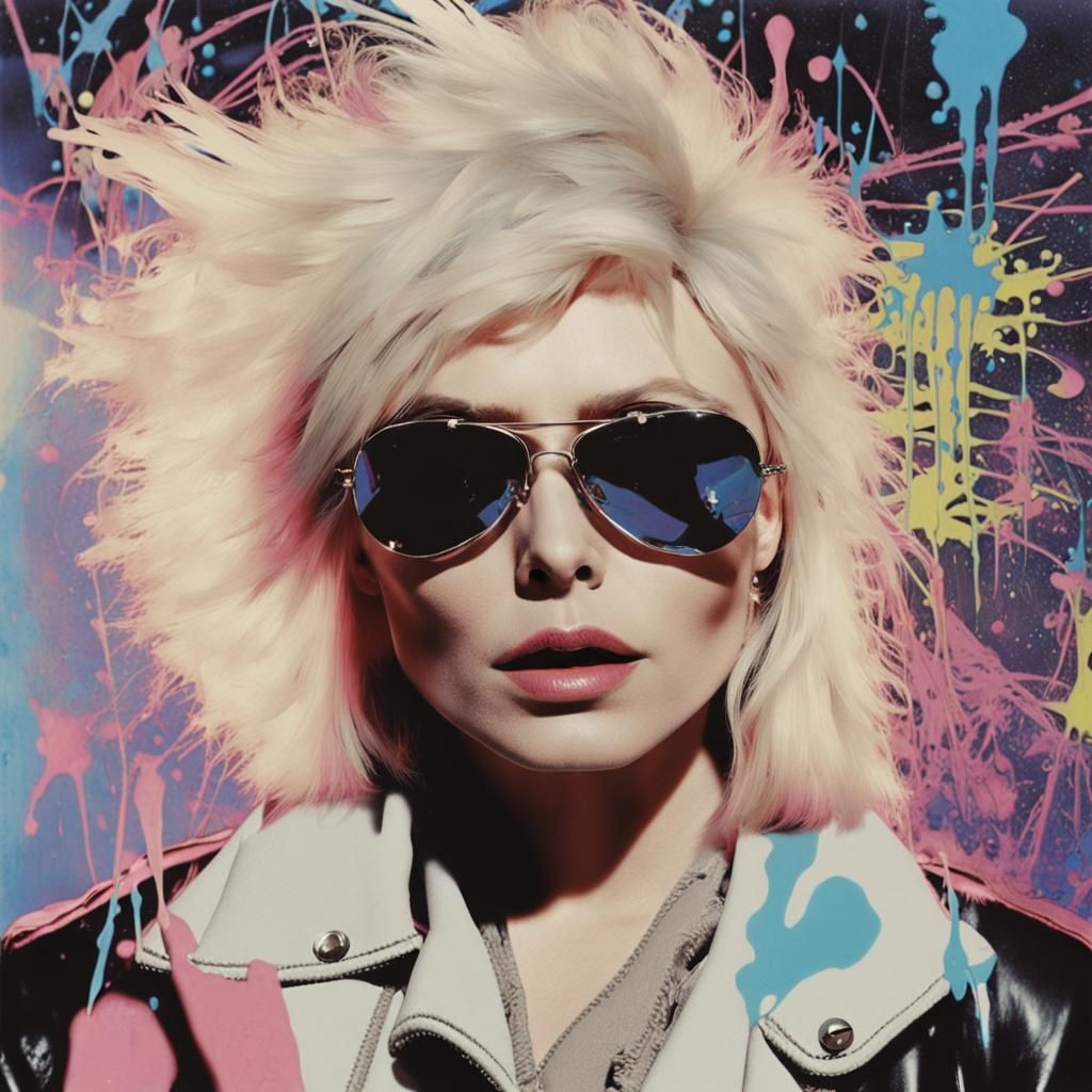 Debbie Harry in Mirrored Shades with Neon Glow
