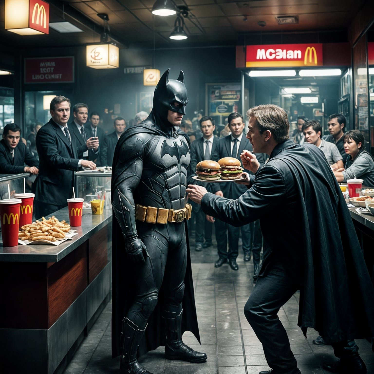 Batman Punches Manager: Cinematic Film Still