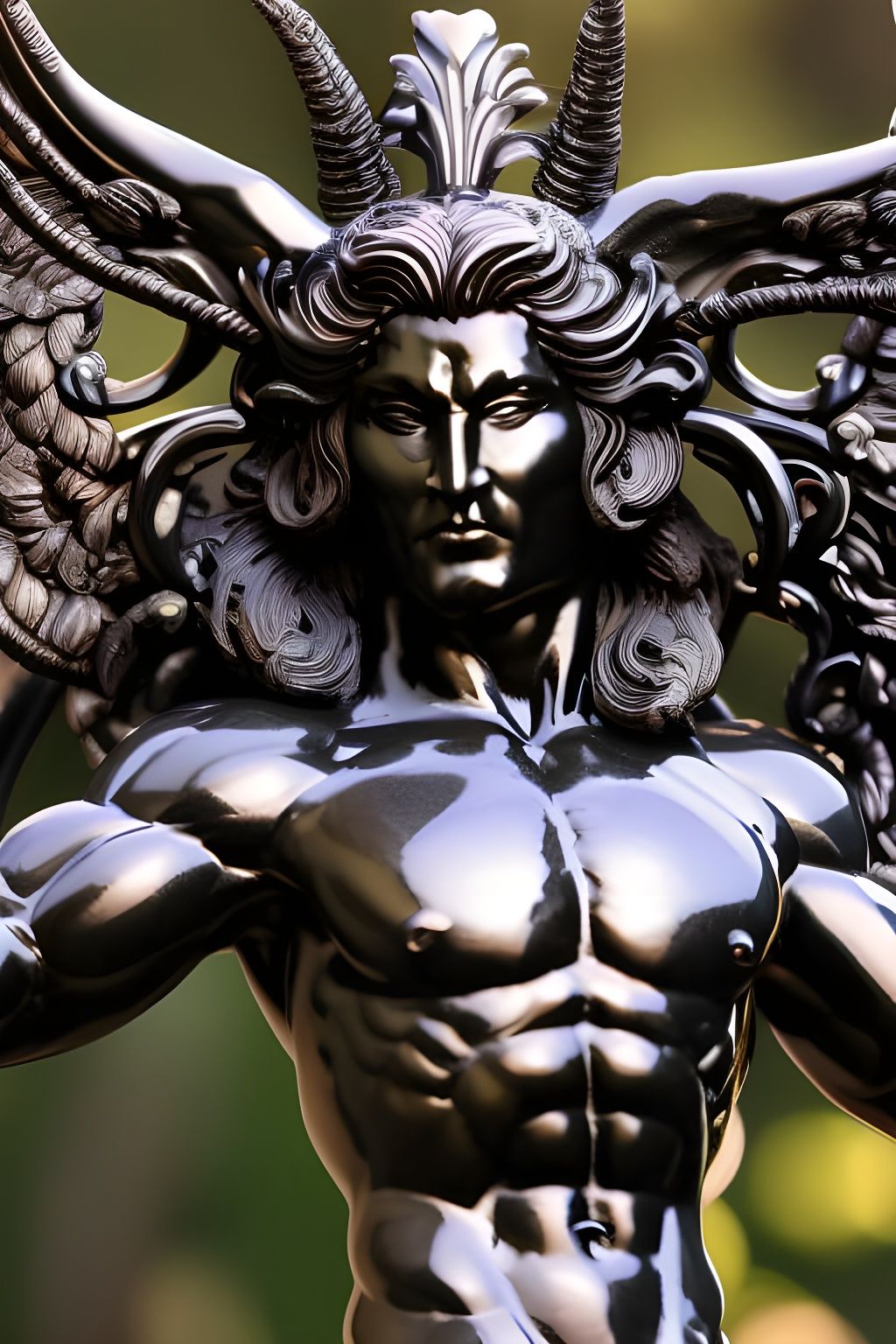 Onyx Horned God Statue in Museum Garden