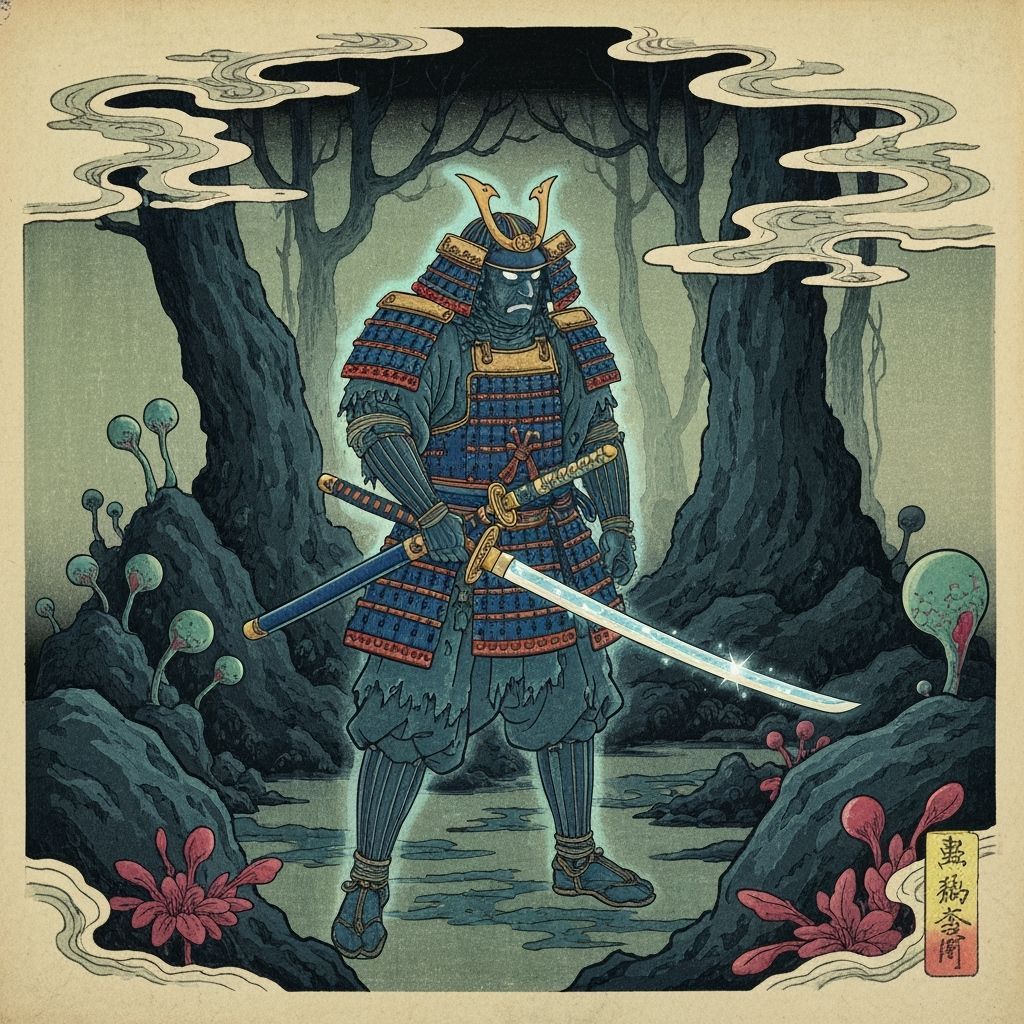 Ghostly Samurai Warrior in Ukiyo-e Style