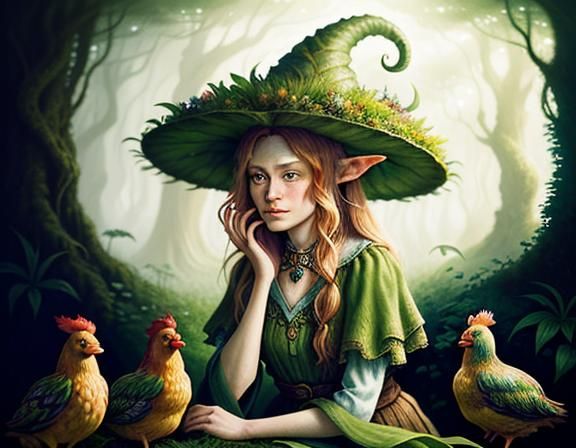 Goblin in Mystical Forest, Folk Art Illustration