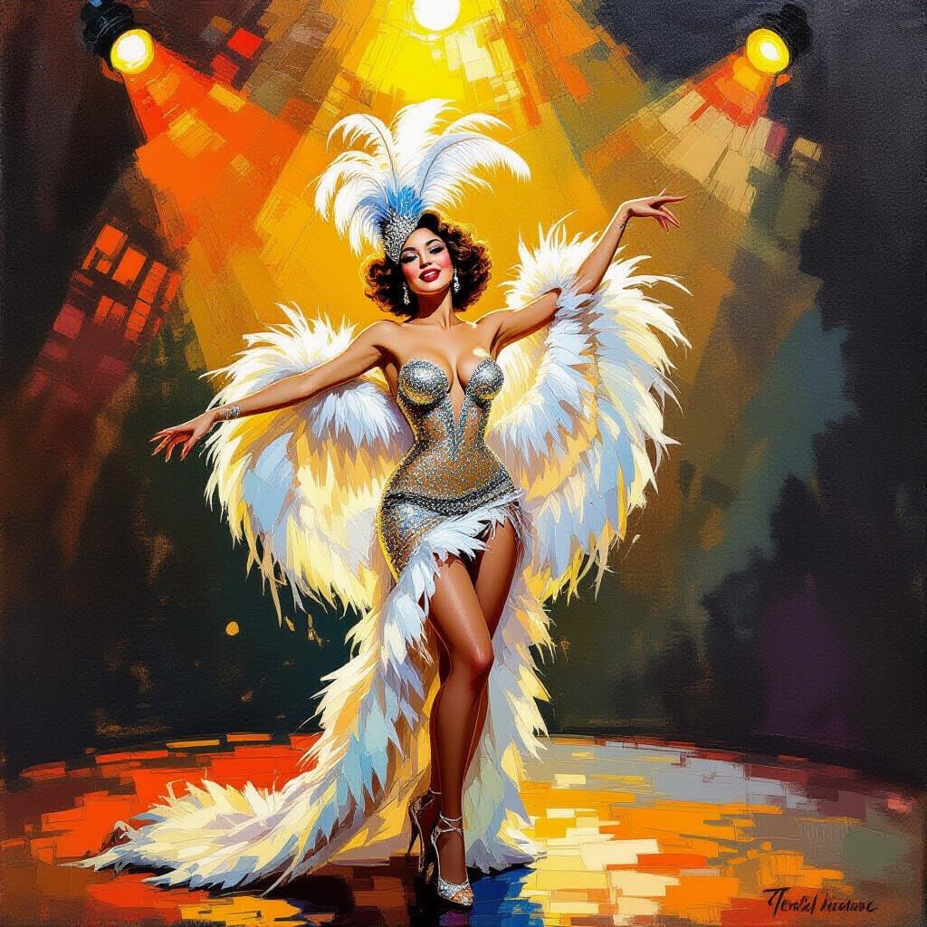 Vintage Showgirl in Post-Impressionist Impasto Style
