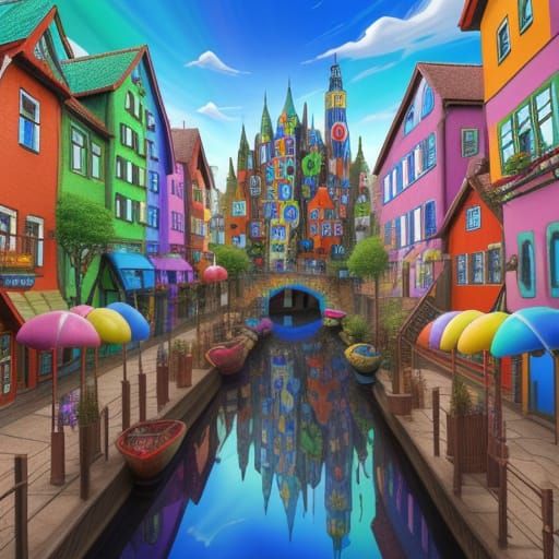 Whimsical Hundertwasser Architecture in Vibrant Color