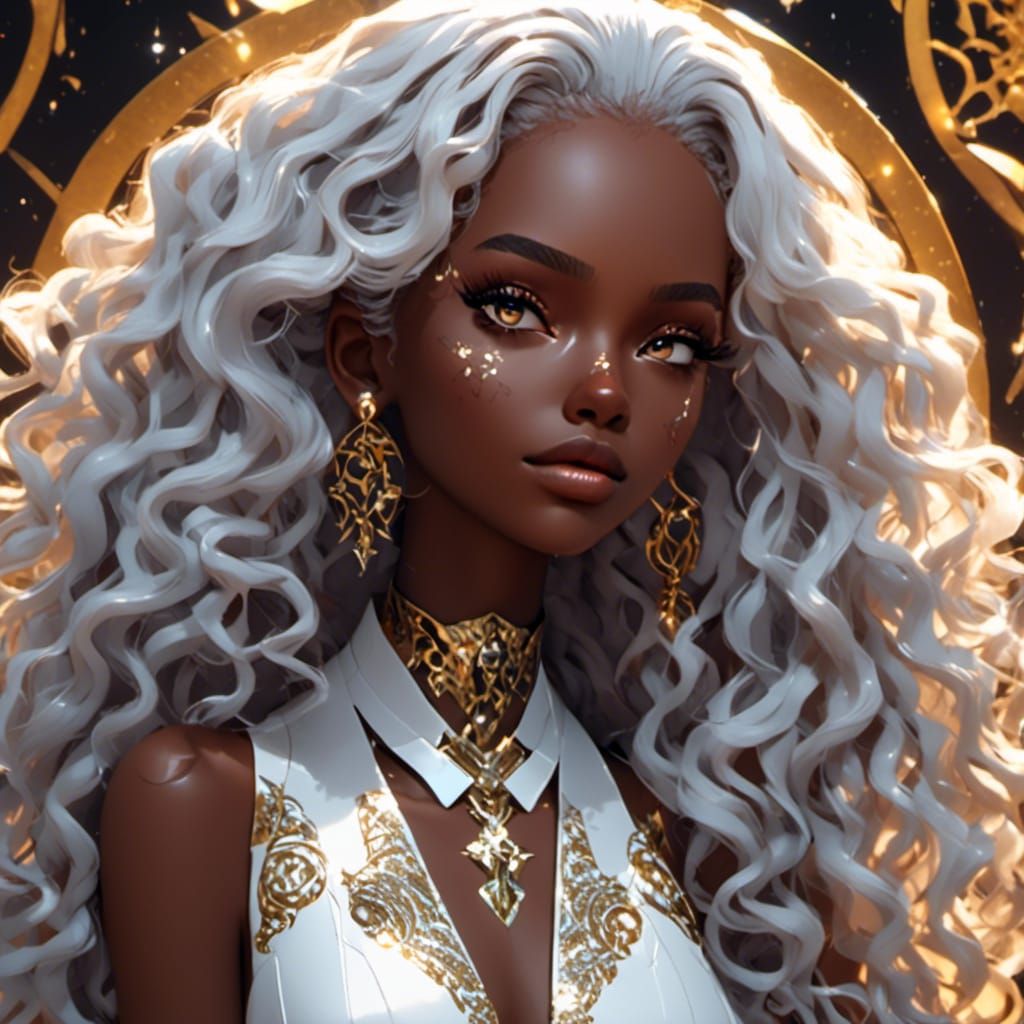 Elegant Afrofuturistic Woman in Cel-Shaded 3D Anime Style