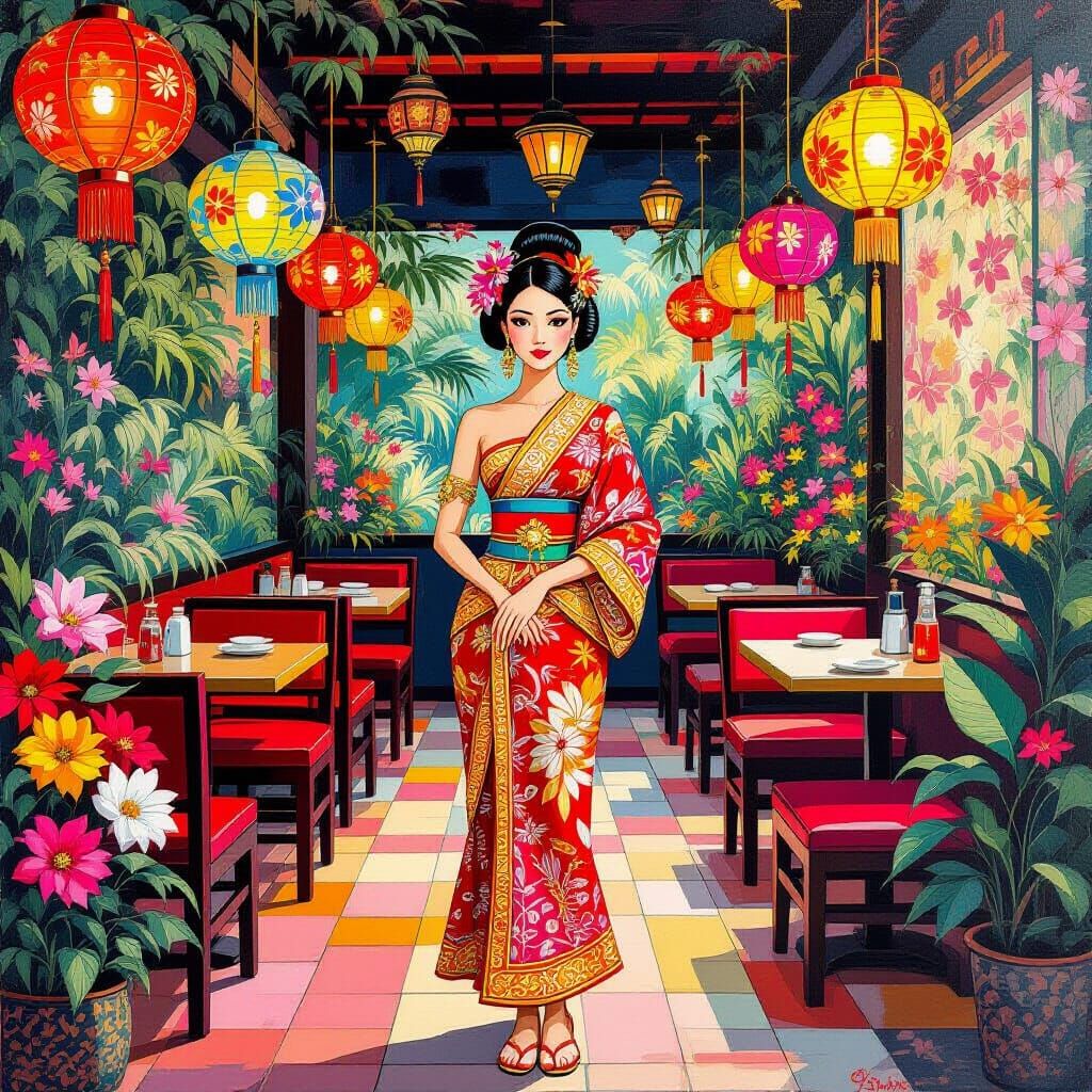 Thai Lady in Traditional Dress at Restaurant