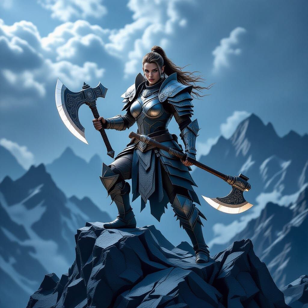 Dwarf Warrior in Paper Armor on Cardstock Mountain