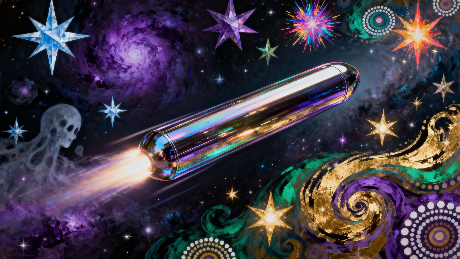 Cosmic Cylinder in Surreal Nebula, Abstract Art Style