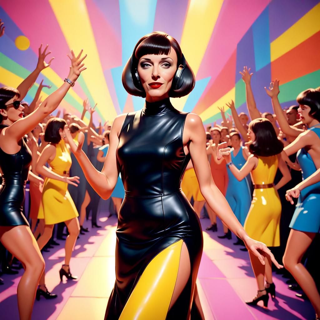 Vibrant Cartoon Music Video Scene in Peter Max Style