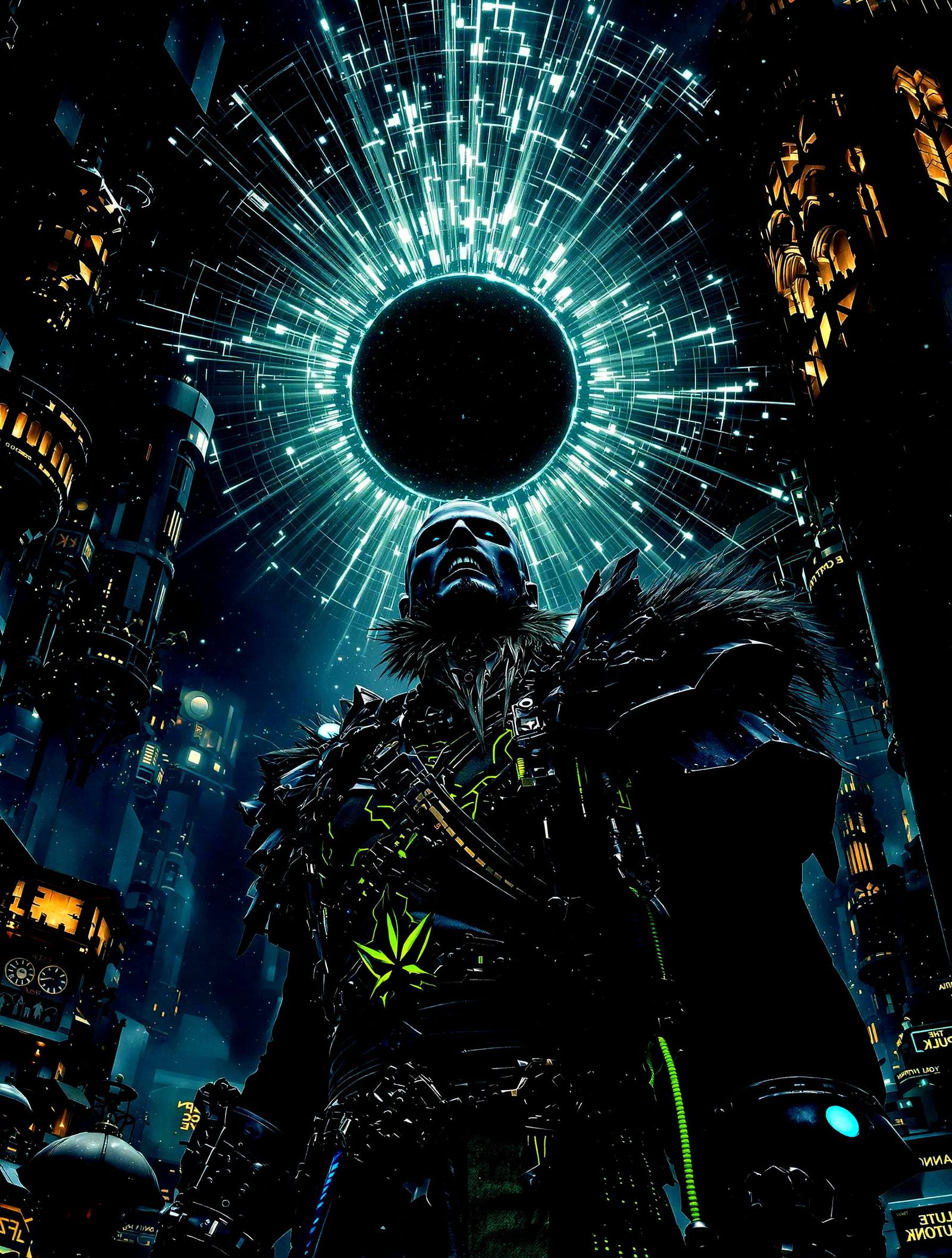 Futuristic Viking in Neon Colors with Solar Eclipse