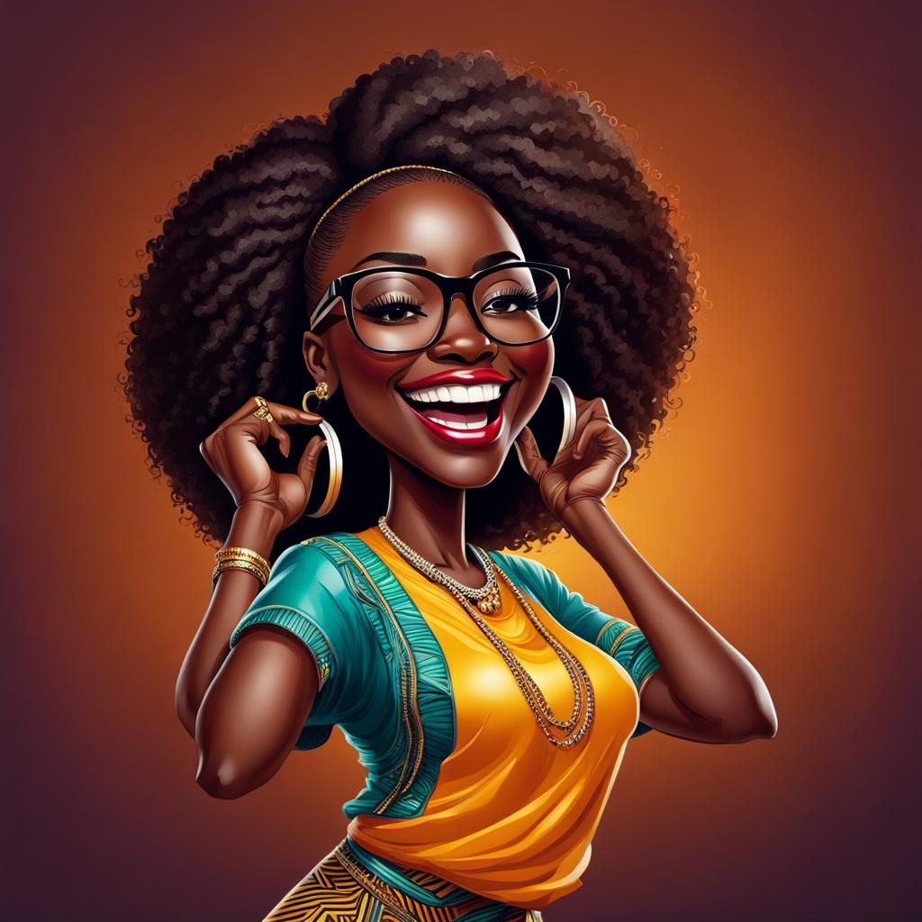 Dancing Girl Caricature with Glasses and Smile