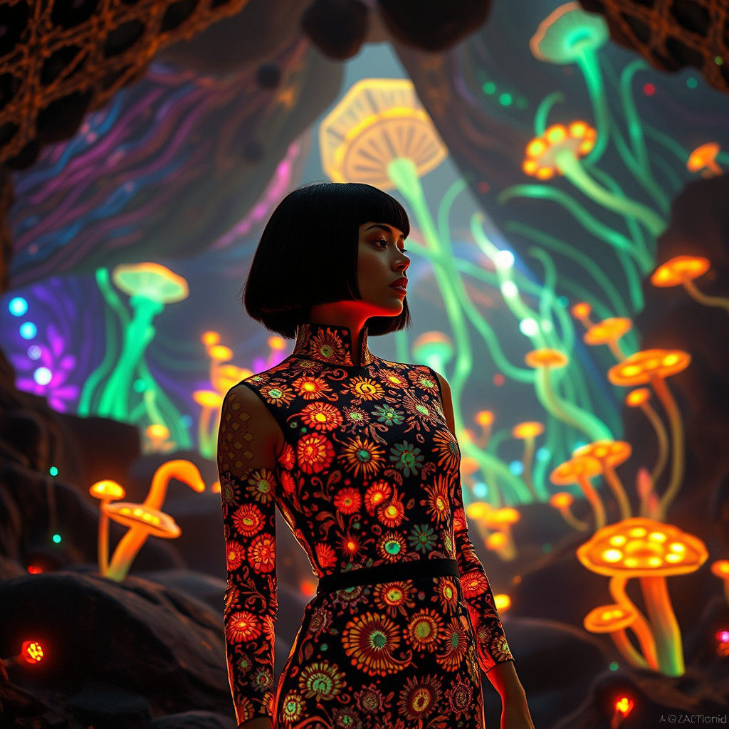 Bioluminescent Jumpsuit: Op Art Meets Fauvist Dream