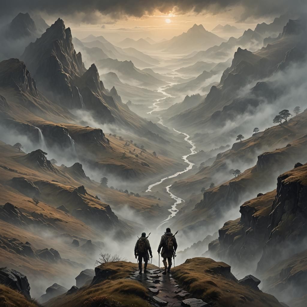 Mystical Hiker Exploring Foggy Yorkshire Valley