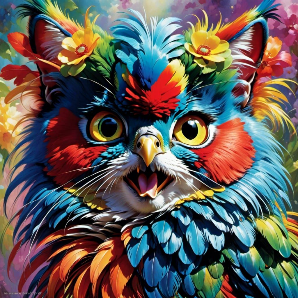 Adorable Cat-Rooster Hybrid in Hyperrealistic Style