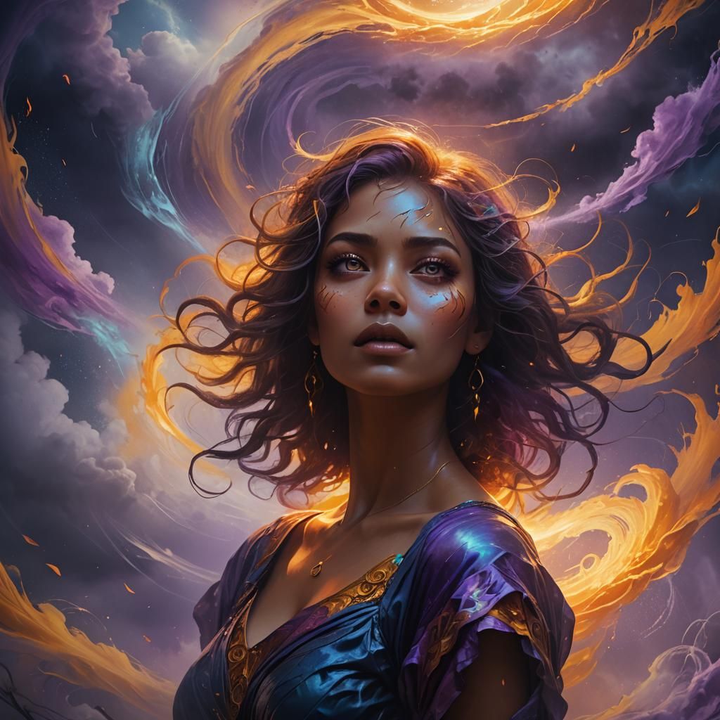 Mystical Woman in Hurricane: Surreal Fantasy Art