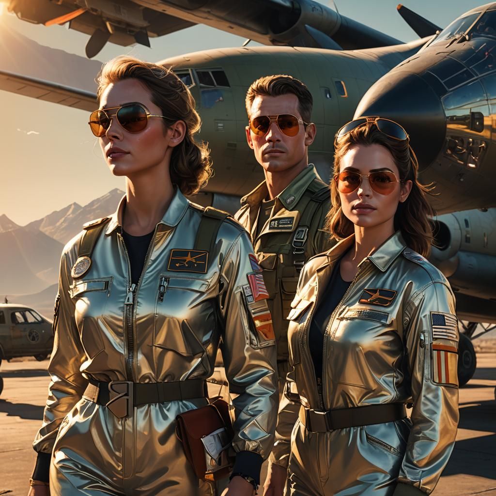 Soldiers and Pilot in Front of Military Aircraft