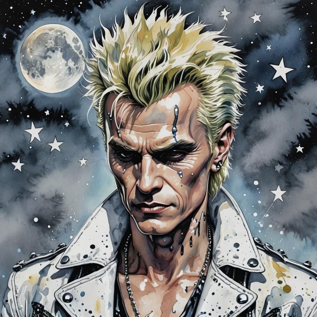 Pop Art Portrait with Moon and Stars