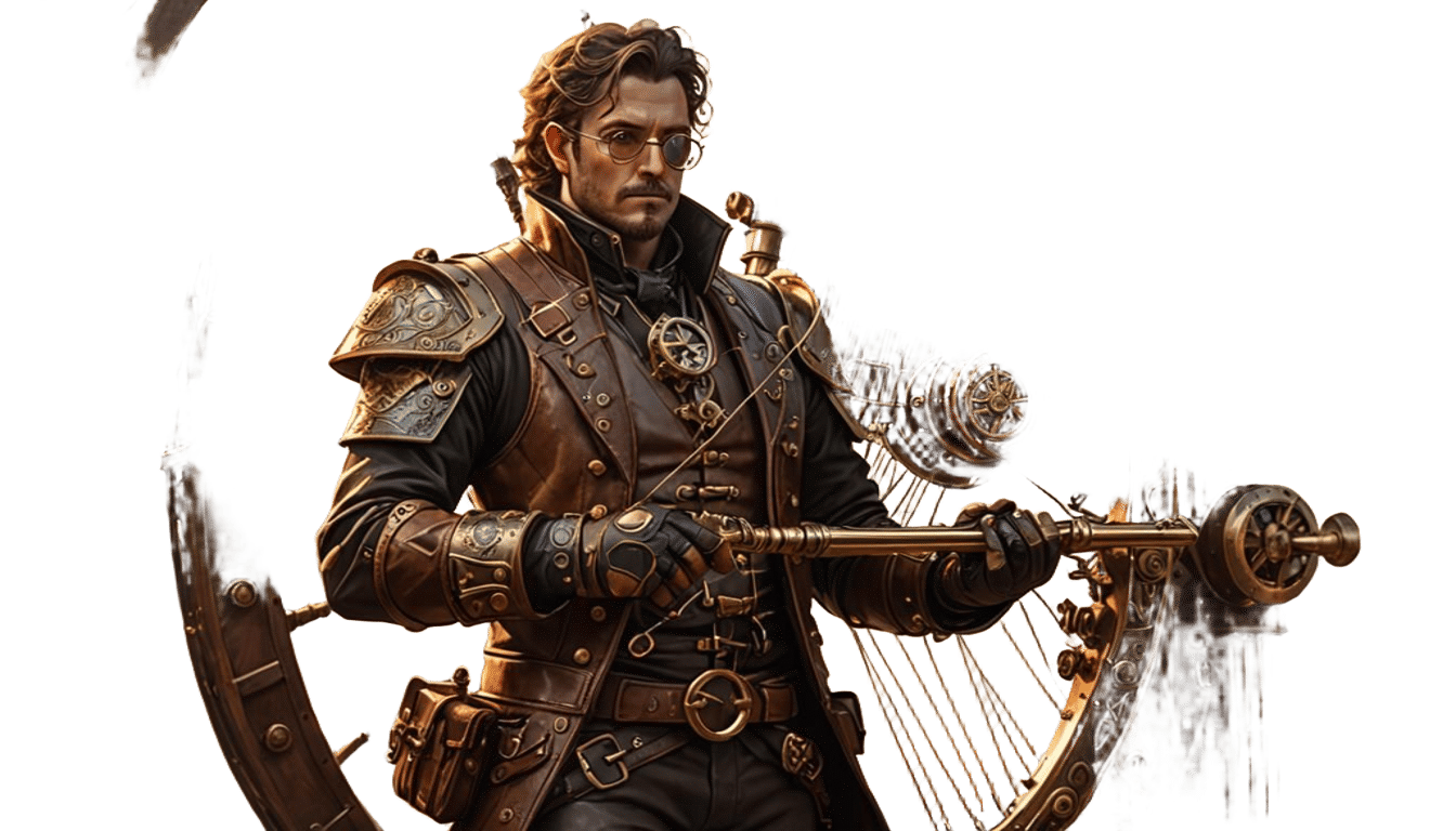 Steampunk Bard with Harp-Bow and Arrow Quiver