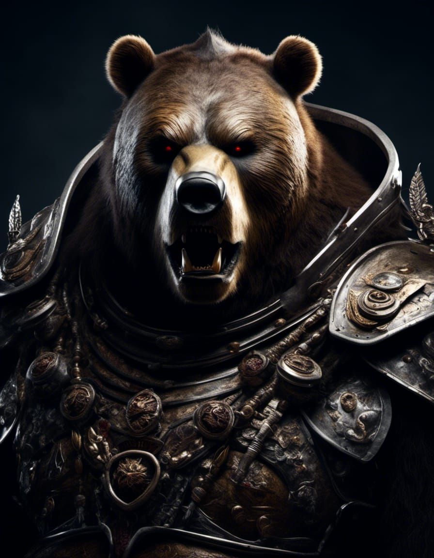 Creepy Zombie Bear Robot Portrait in Macabre Style