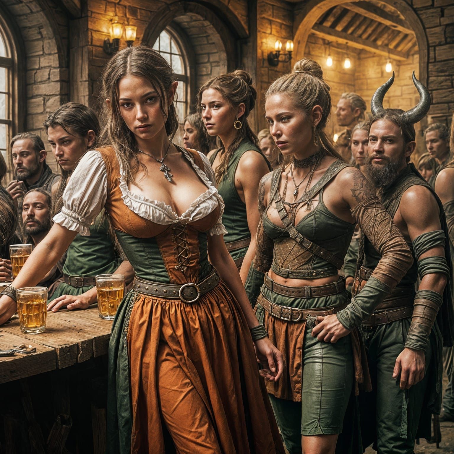 Sensual Tavern Maiden Entertains Rowdy Elves in Abstract Rea...