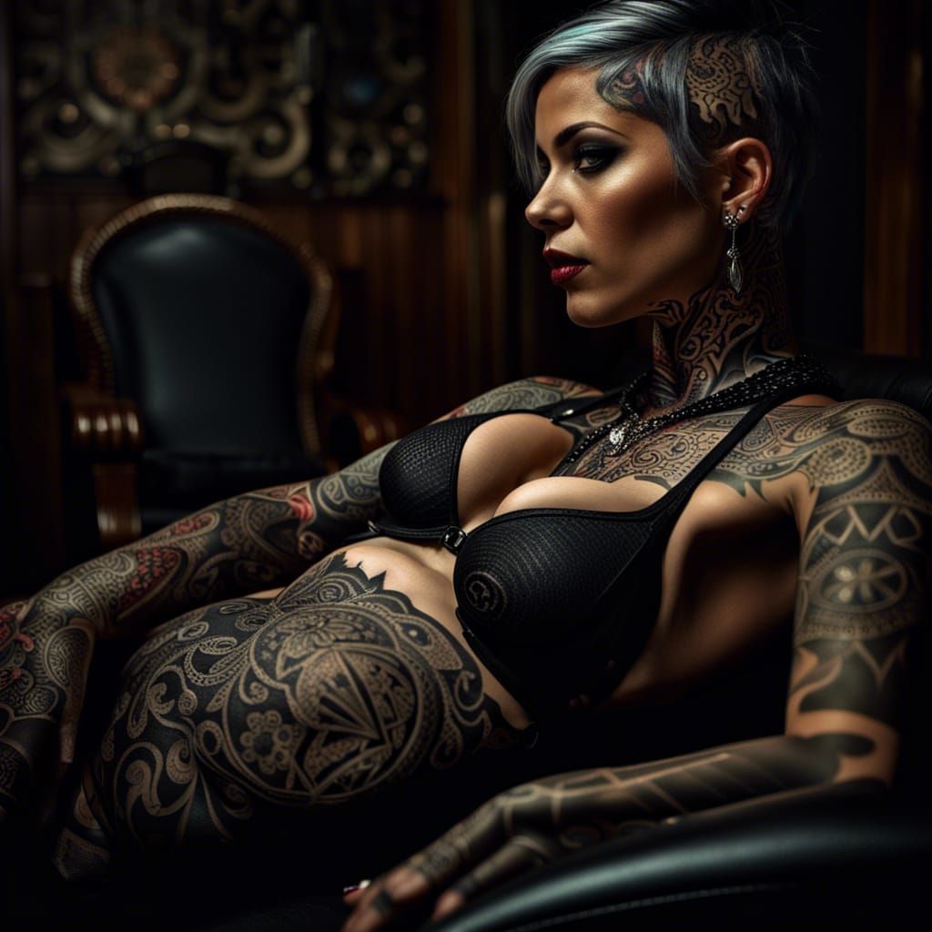 Tattooed Goth in Bikini: Hyperrealistic 64MP Image