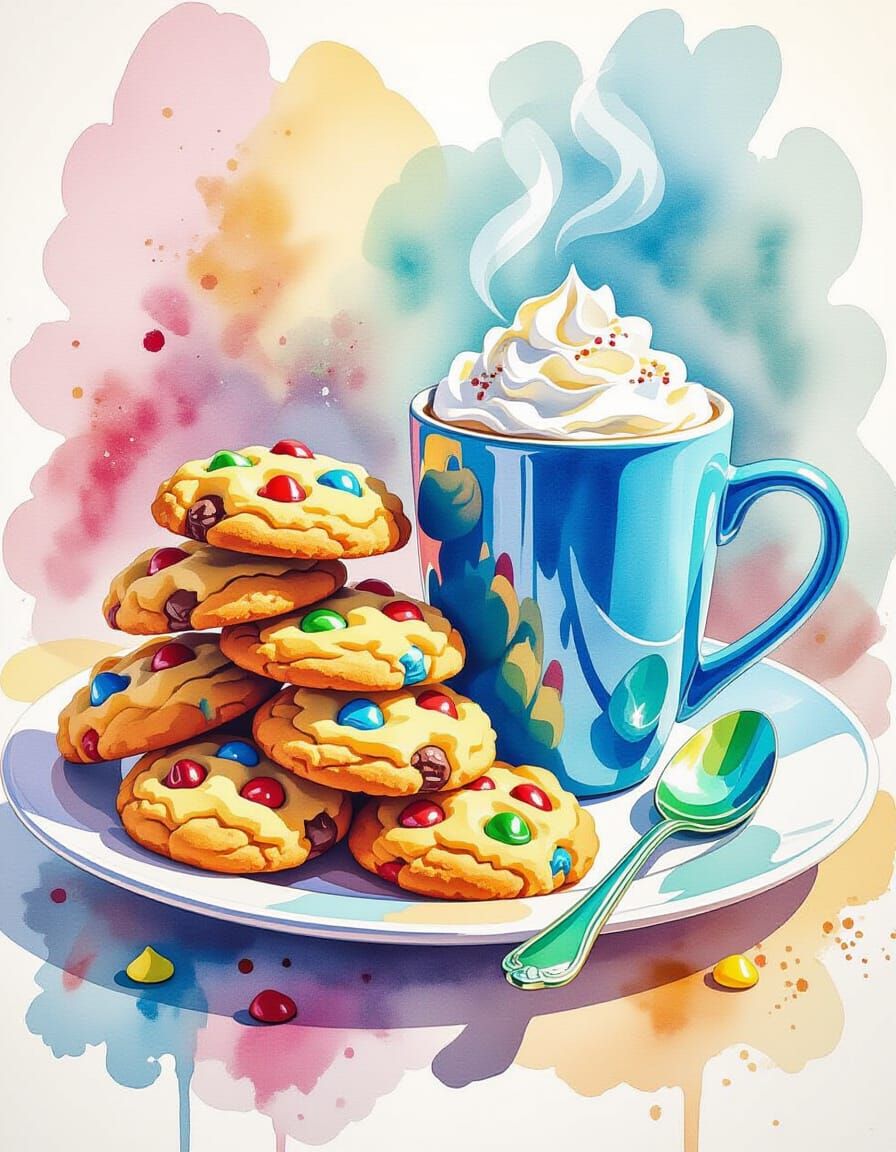 Watercolor Cookies & Hot Chocolate Art