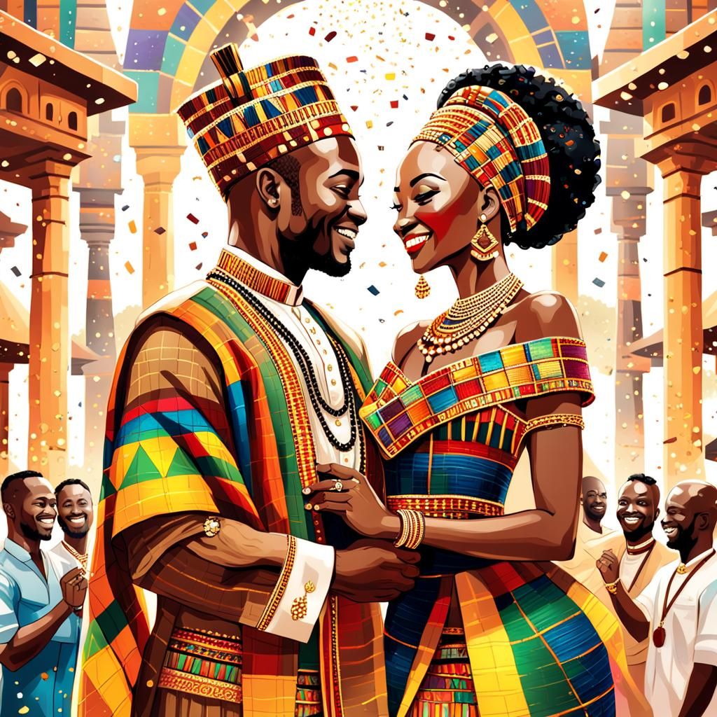 African Wedding Scene in Art Deco Style