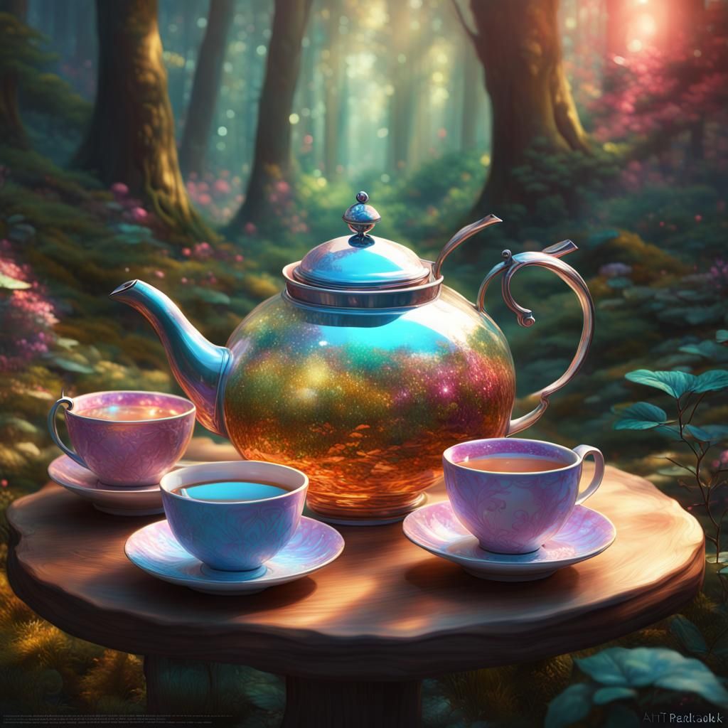 Magical Forest Tea Party in Hyperreal Detail