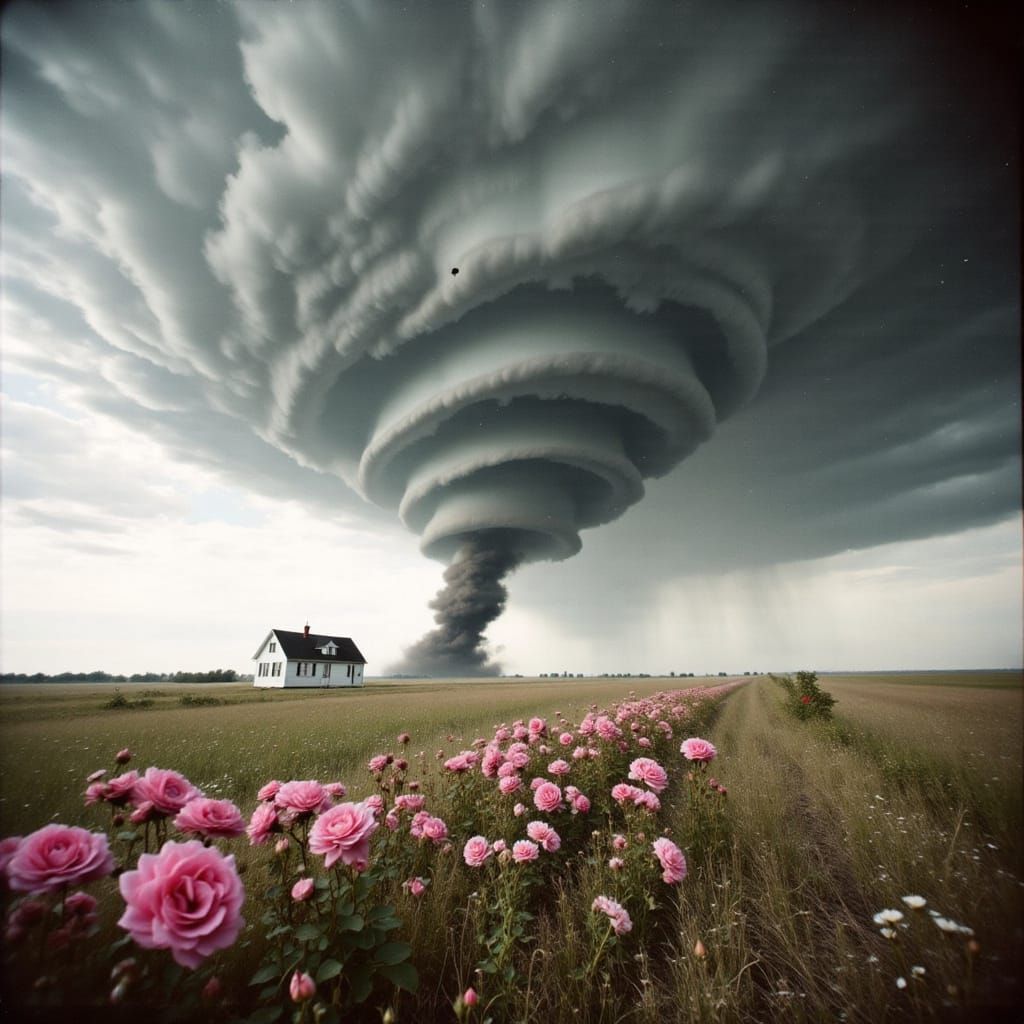 Oklahoma Tornado with Roses in Van Gogh Style